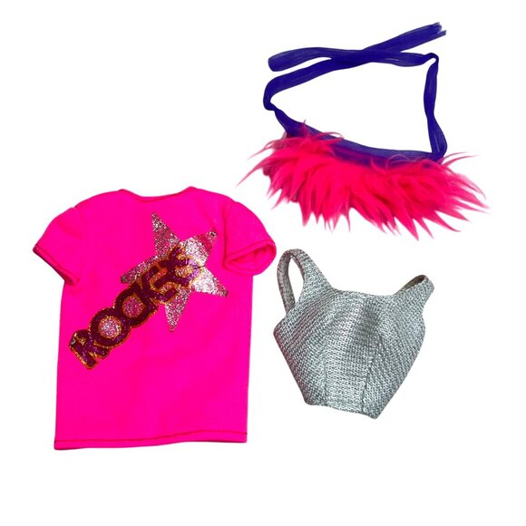 Vintage Barbie and the Rockers Outfit Pieces Top Shirt Fur 1985 Incomplete - Picture 1 of 6